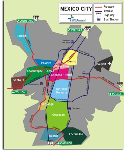 mapa del vecindario de la Ciudad de México