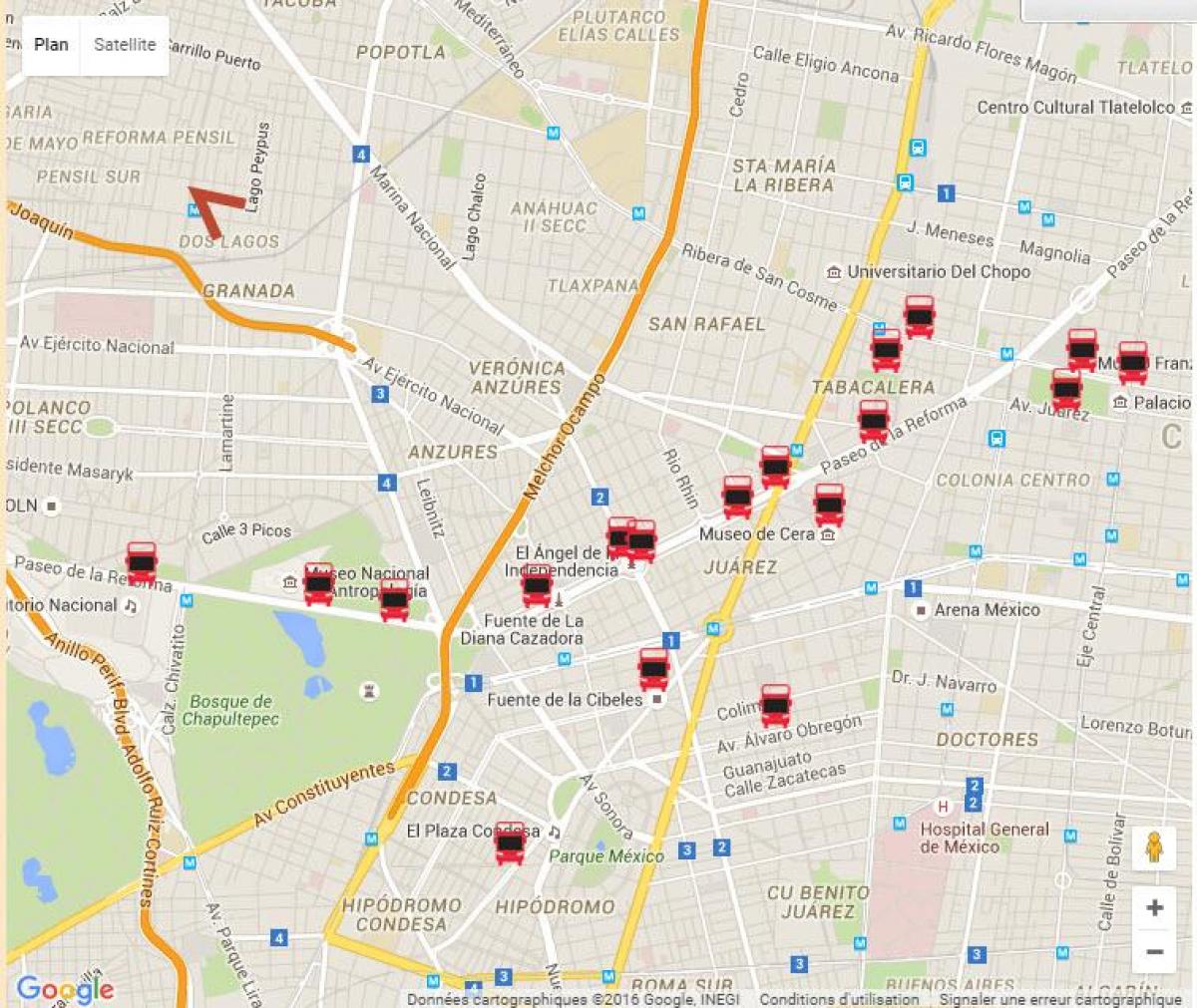 turibus de la Ciudad de México mapa de la ruta