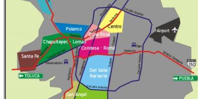 La Ciudad de méxico mapa de barrios de la ciudad